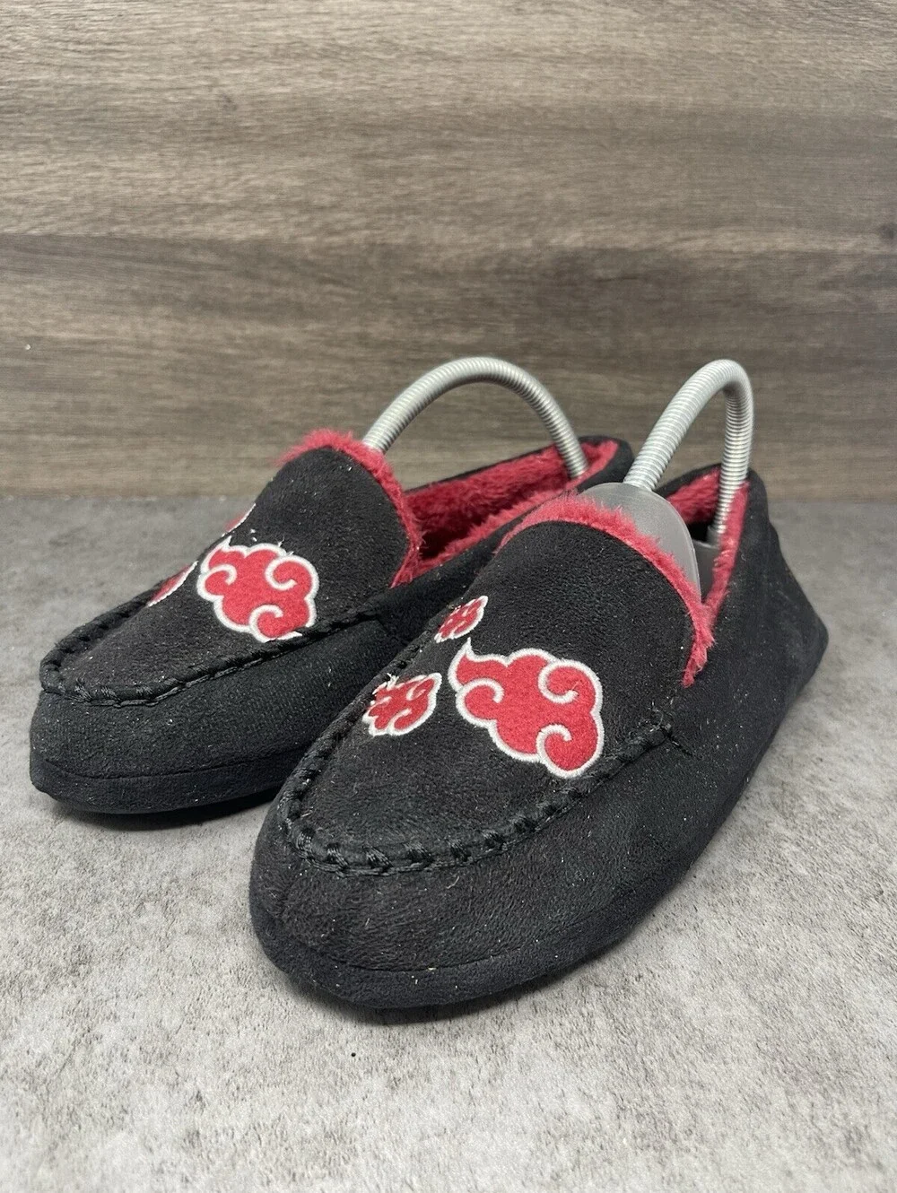 Natuto Shippuden Akatsuki Slippers Mens Size 7-8 Black Red Slip On Shoes
